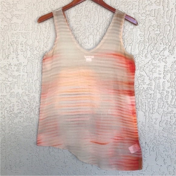 Helmut Lang Asymmetrical Hem Ombre Stripe Sleeveless Silk Blend Tank Top‎ - Picture 3 of 10